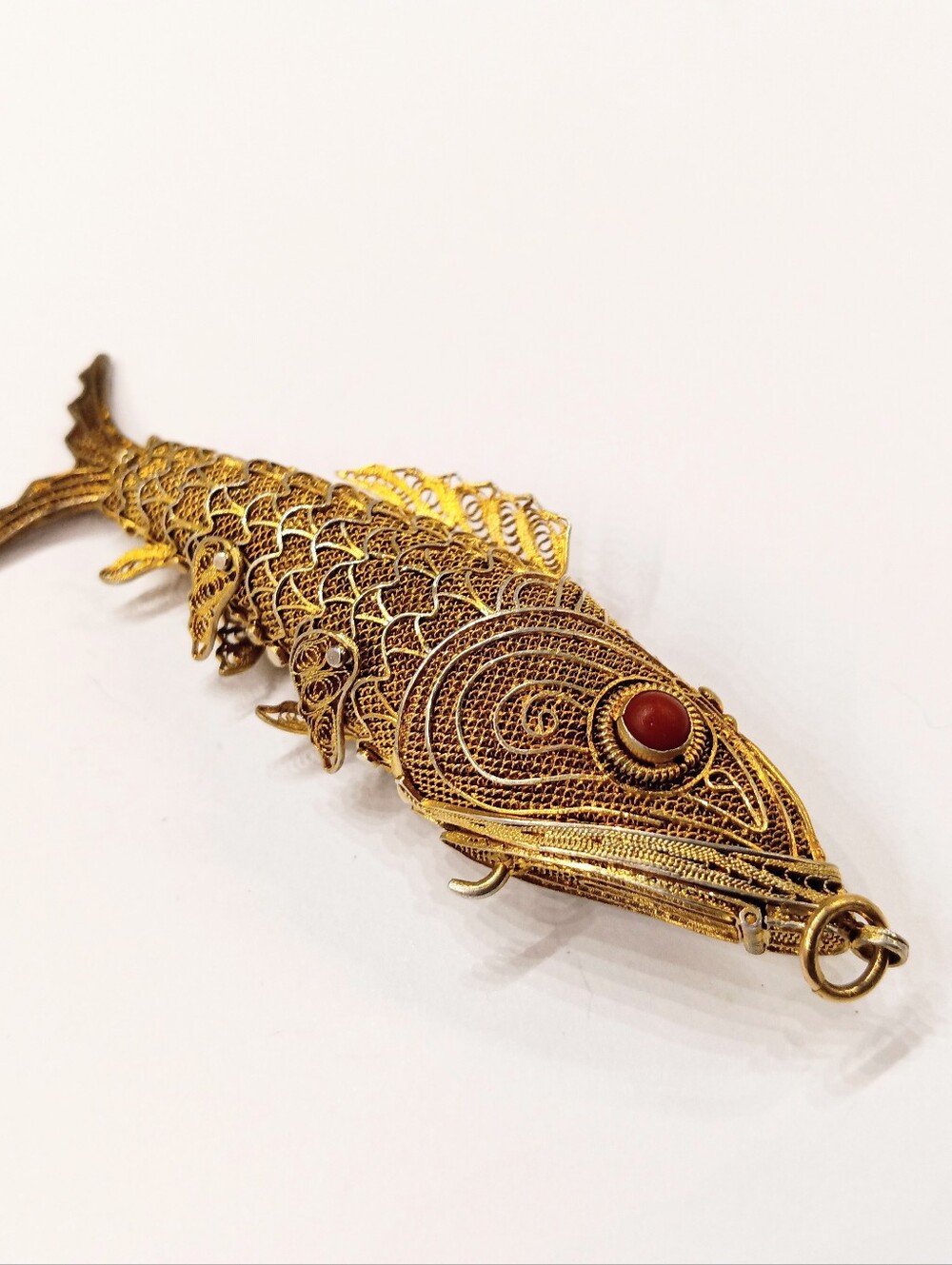Antique Articulated Fish Gold Vermeil 800 SILVER Pendant Vinaigrette Pomander